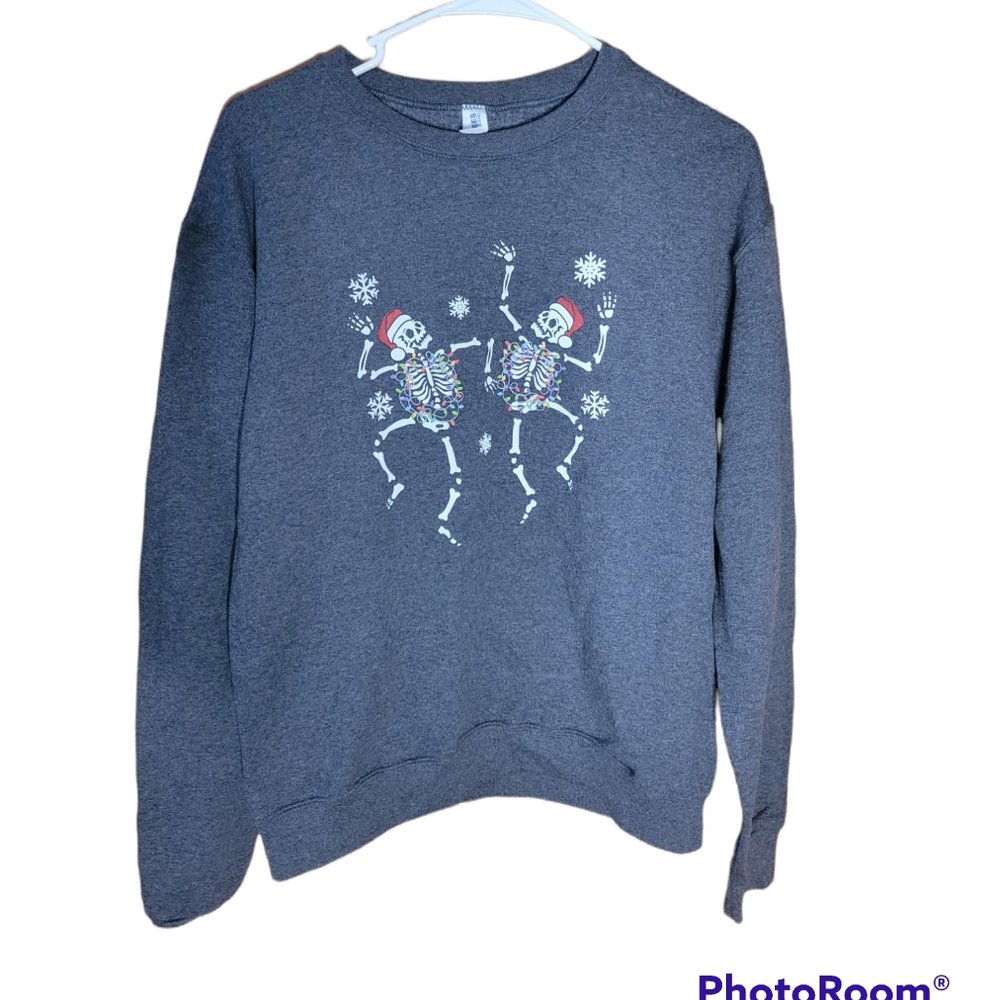 Custom skeleton halloween Christmas grey oversized small Santa hat sweater